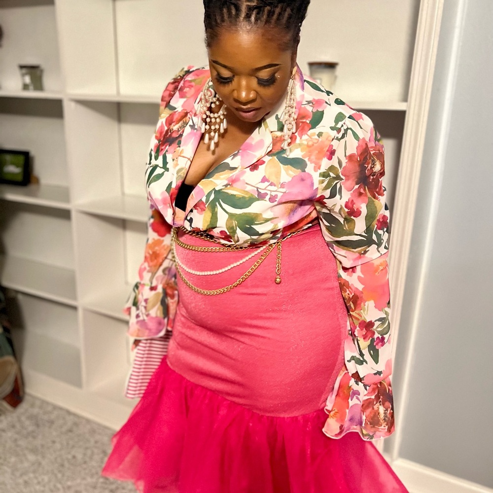 Pink Ruffled Bubble Midi Skirt for Cocktail